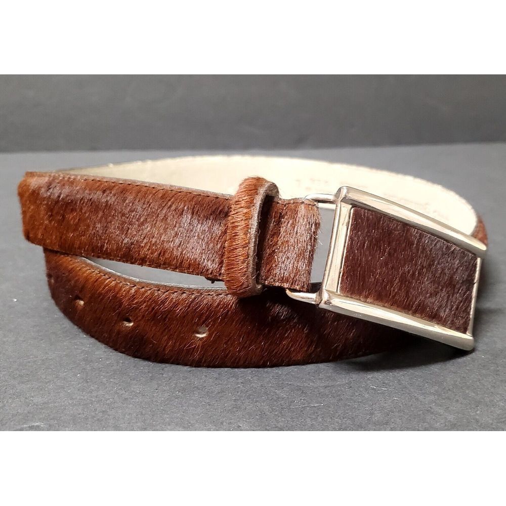 Gail Labelle Belt Brown Hide Leather 4443 Silver Frame Buckle W Size L USA Made
